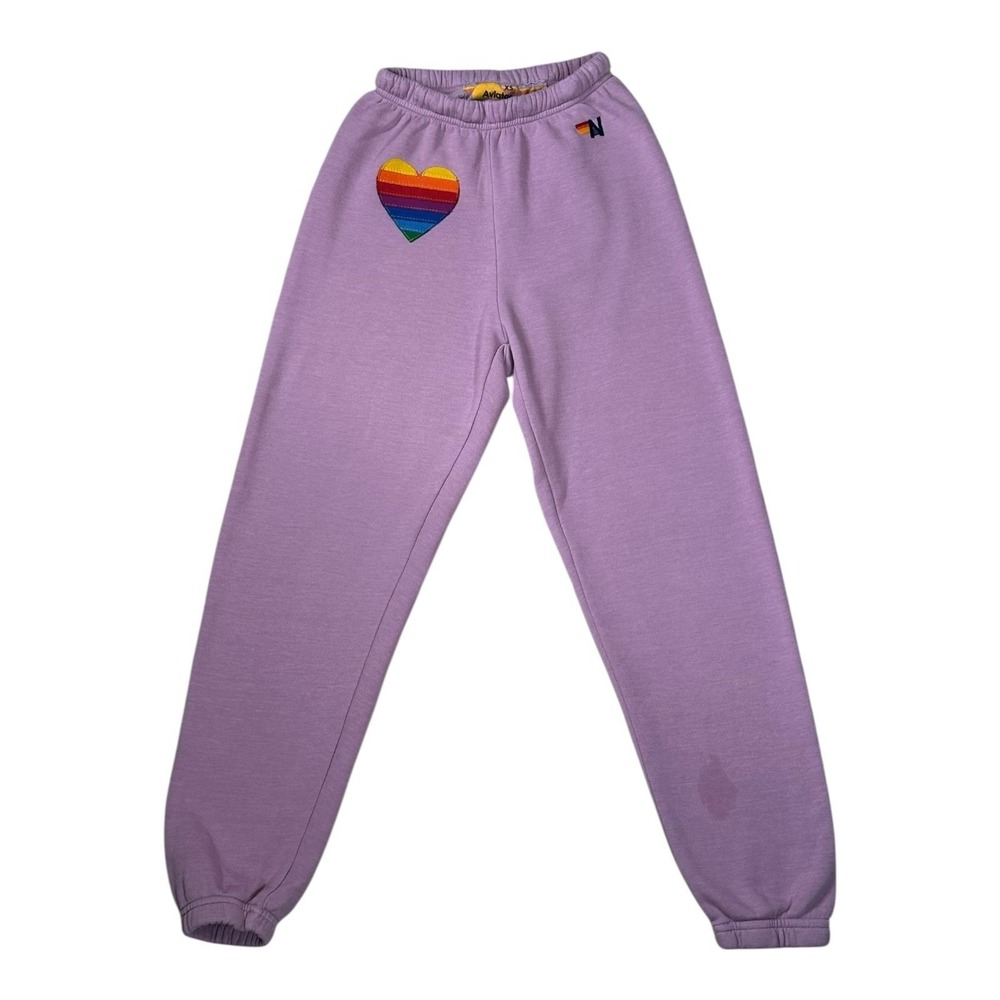 Aviator Nation Rainbow Heart Stitched Relaxed Sweatpants Size XS Mauve Casual
